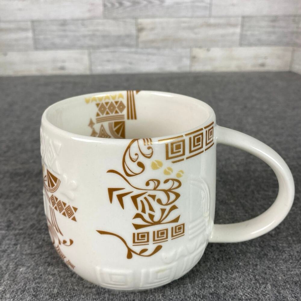 2012 Starbucks Aztec Three Regions Mug 3.5” White and Gold Ceramic